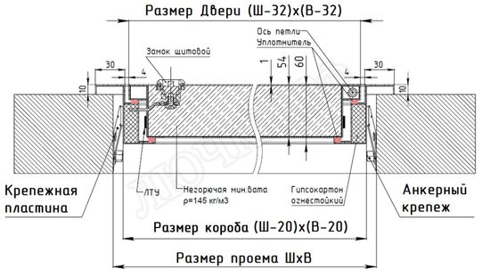 Люк сантехнический Противопожарный EIS60, 1 створка 800*1600 Люк сантехнический Противопожарный EIS60, 1 створка 800*1600